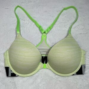 PINK Victoria's Secret Neon Green Bra 34D Front Close, Racerback